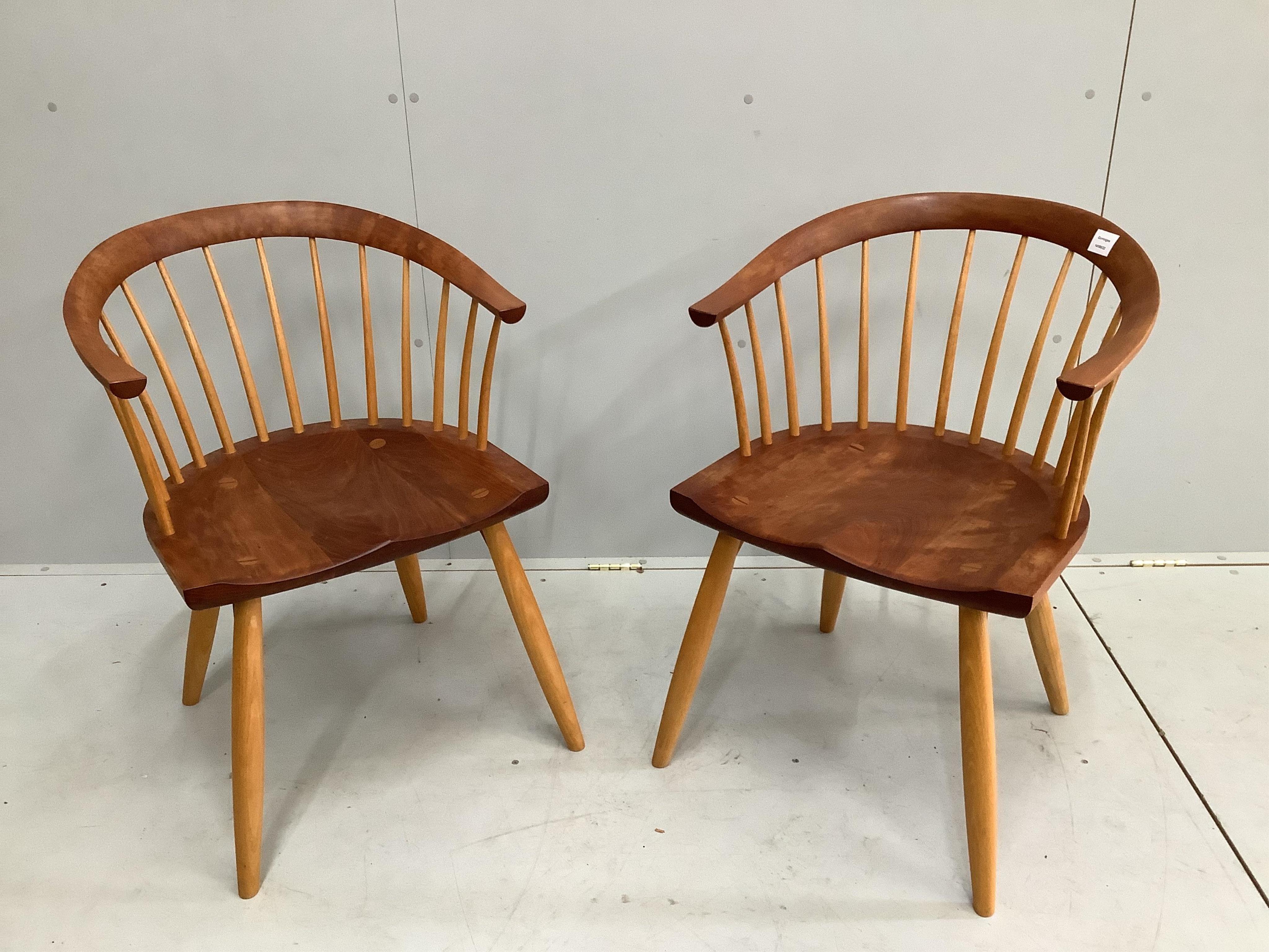 A pair of Thomas Moser cherrywood 'Newport' armchairs, width 56cm, depth 47cm, height 80cm. Condition - good